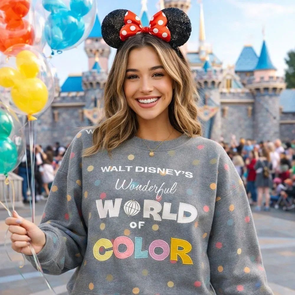 Disney 100 Wonderful World of Color Confetti Sweatshirt XL Cropped